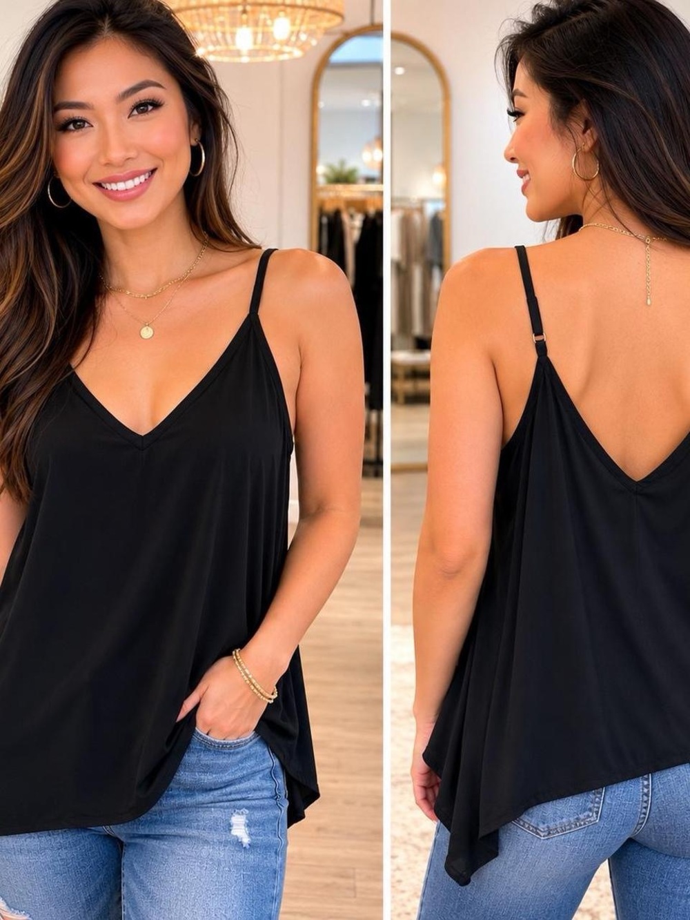 entro Black V-Neck Spaghetti Strap Camisole